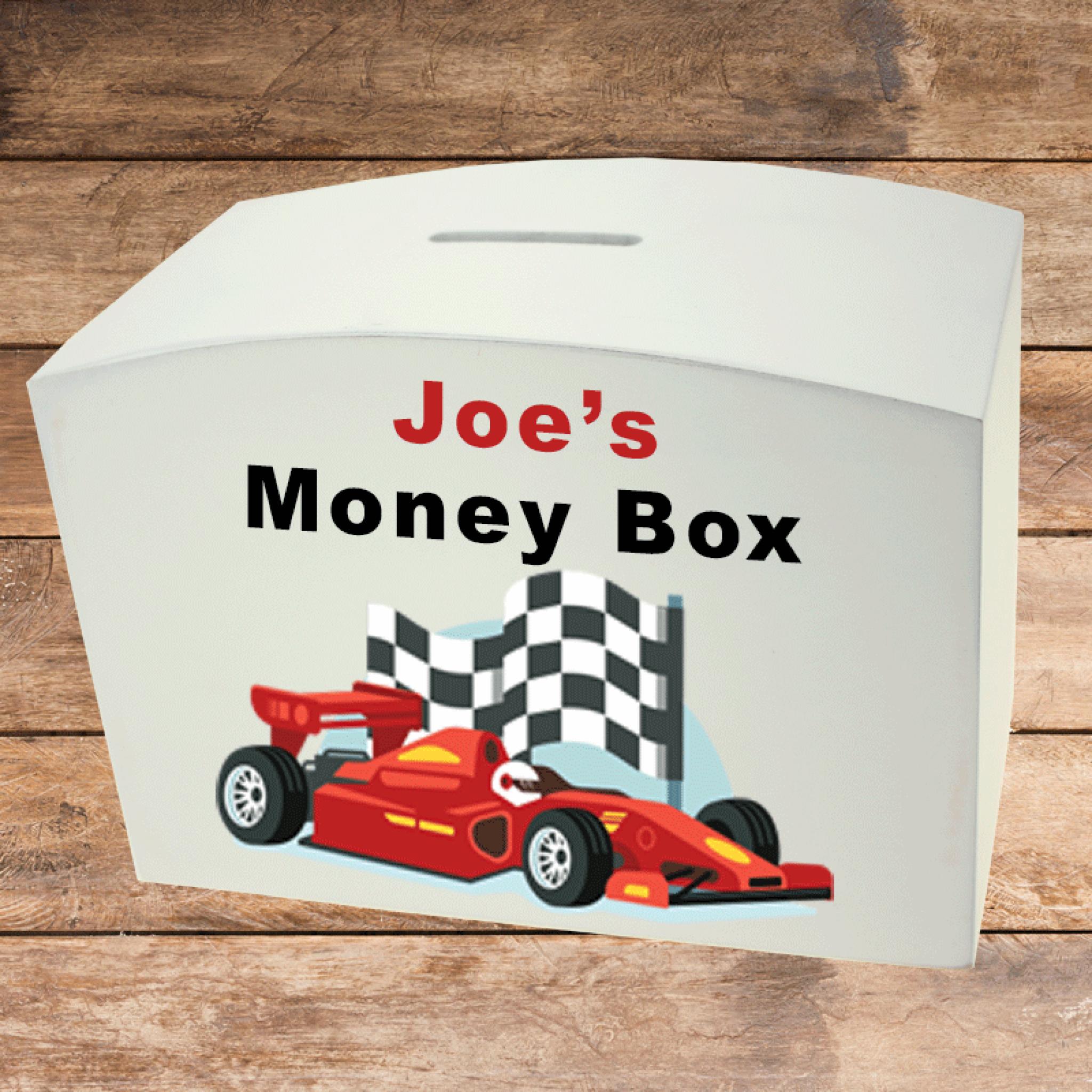 Race Car Wooden Money Box Lets Be Personal