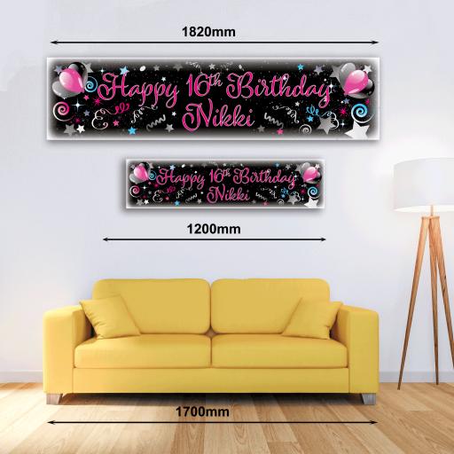 Personalised Banner - Pink Balloons &amp; Streamers