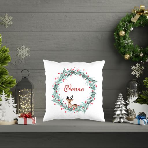 Personalised Christmas Wreath with Deer Cushion