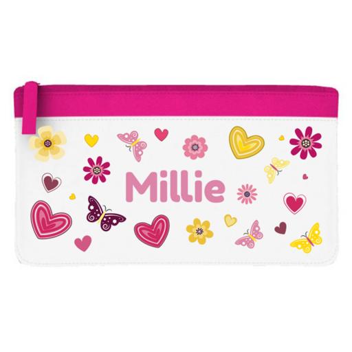 Butterfly &amp; Flowers Personalised Pencil Case