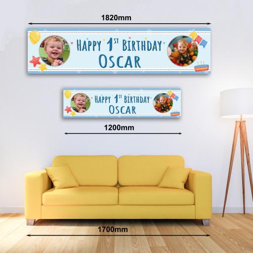 Personalised Banner - 1st Birthday Boy with Photo Banner