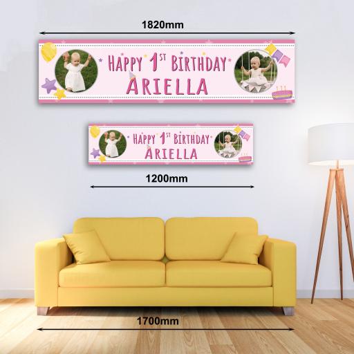 Personalised Banner - 1st Birthday Girl with Photo Banner