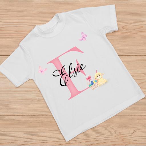 Personalised Children's Easter T-Shirt with Pink Initial
