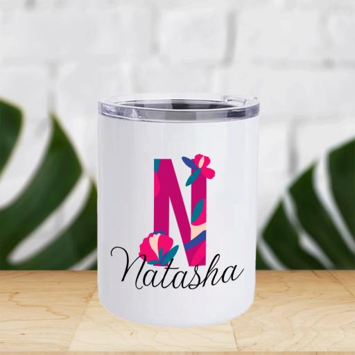 Initial &amp; Name Lowball Tumbler Blue, Gold Silver or Pink