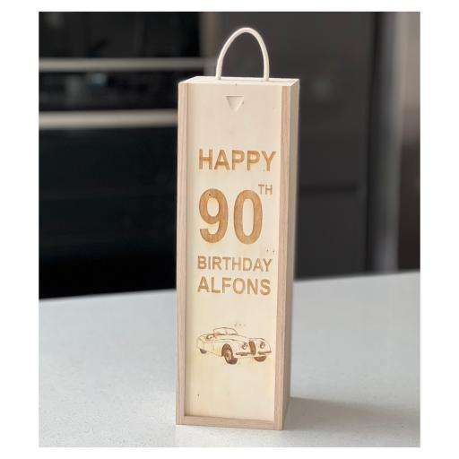 Personalised Wooden Wine Box Happy 18th 21st 30th 30th 50th 60th 70th 80th 90th Birthday with Car Image