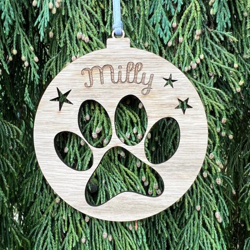 Personalised Wooden Dog Paw Tree Decoration