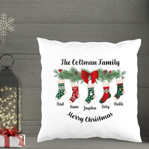Personalised Christmas Family Socks Cushion for 3, 4, 5 or 6