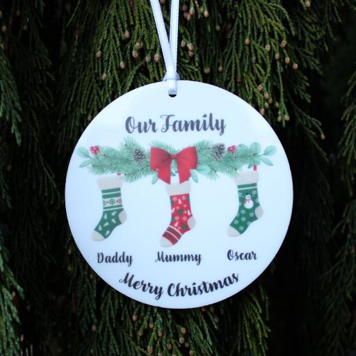 Personalised Family Socks Tree Decoration for family of 3, 4 or 5