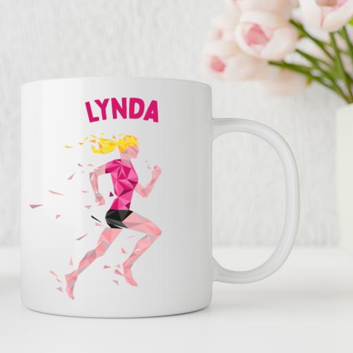 Personalised Runners Mug Woman Pink Top