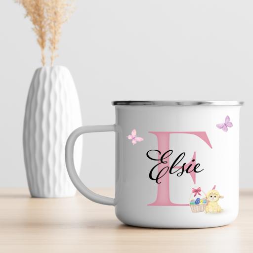 Personalised Easter Enamel Mug Pink