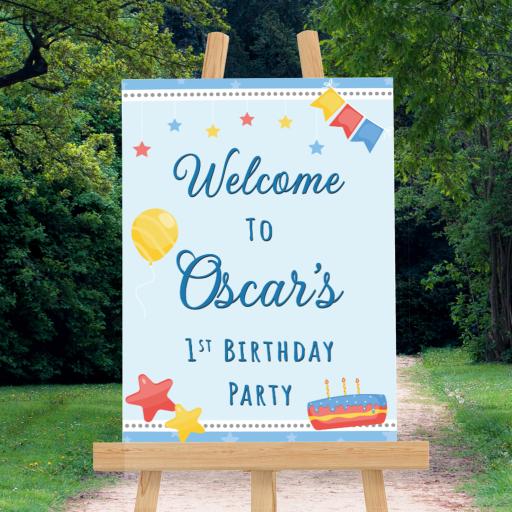Personalised 1st Birthday Boy Welcome Sign