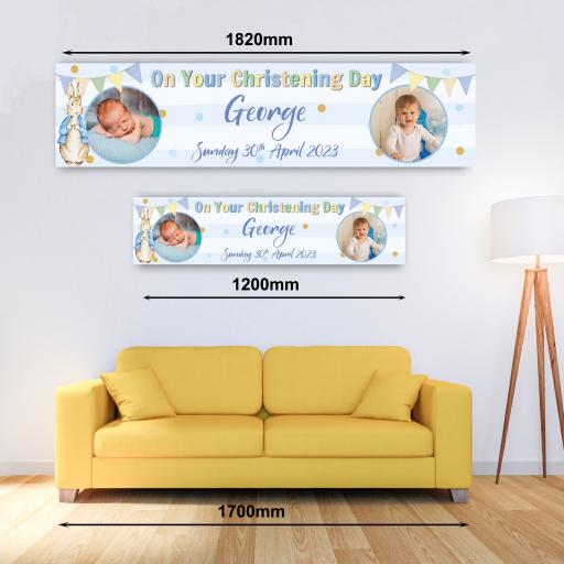Personalised Banner - Peter Rabbit Style Blue Christening Banner