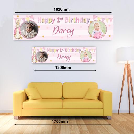 Personalised Banner - Peter Rabbit Style Pink Age Banner