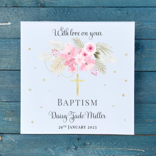 Personalised Baptism Keepsake Memory Box - Pink Flowers