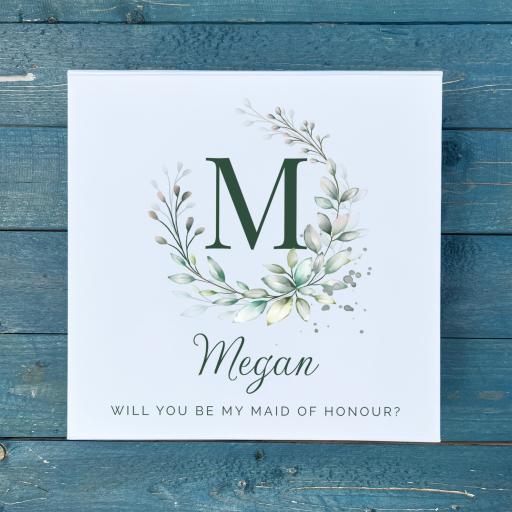 Personalised Will you be my Maid of Honour Green Flowers Gift Box