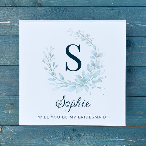 Personalised Will you be my Bridesmaid Blue Flowers Gift Box